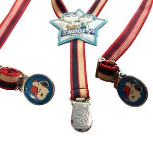 Snoofy Vintage Peanuts Children’s Snoopy Suspenders 3 Strap Red Blue Beige 24”